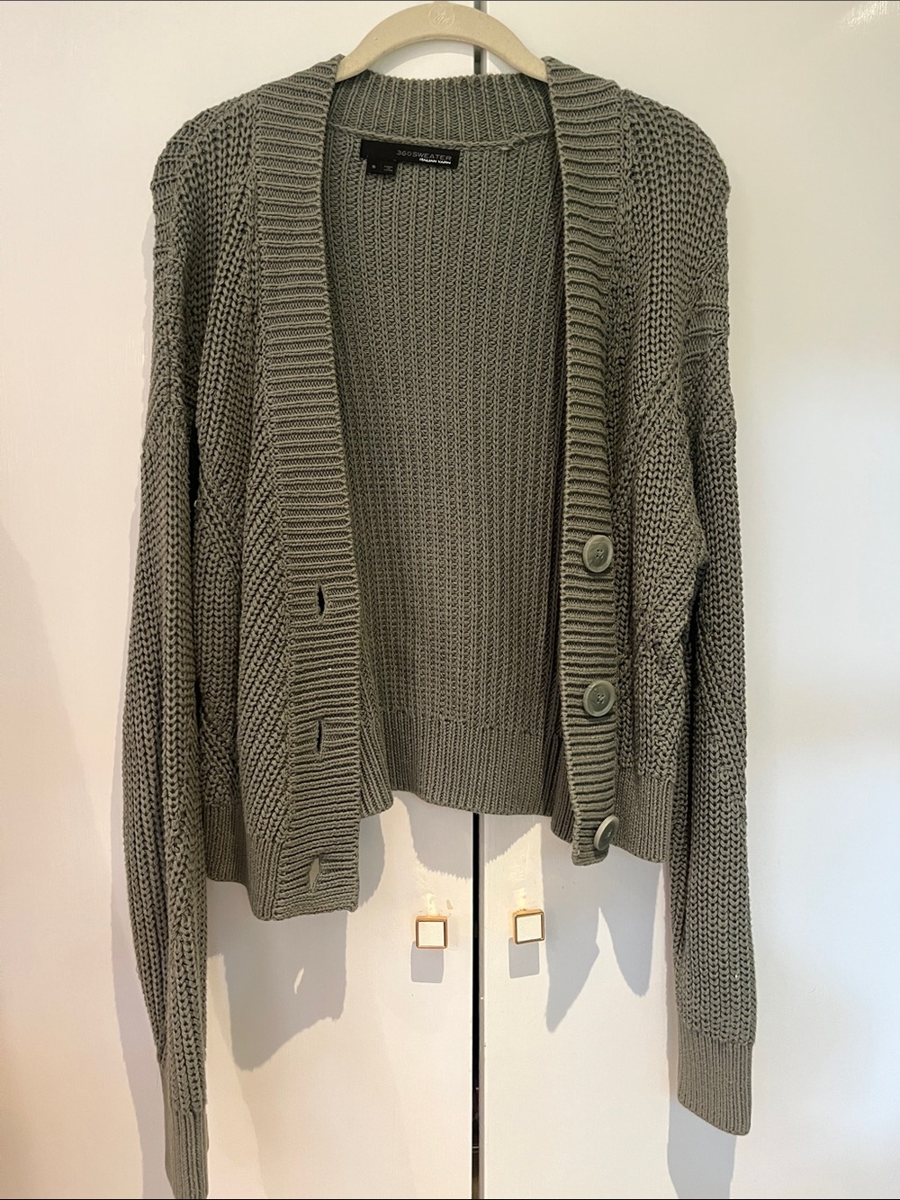 360 Sweater Olive Button-Front Knit Cardigan
